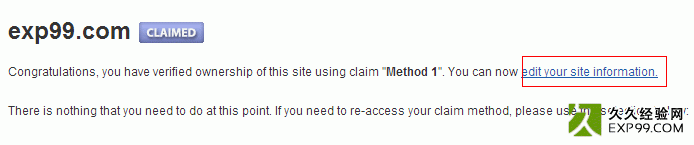第一种验证方法通过后，点击“edit your site information”完善网站信息